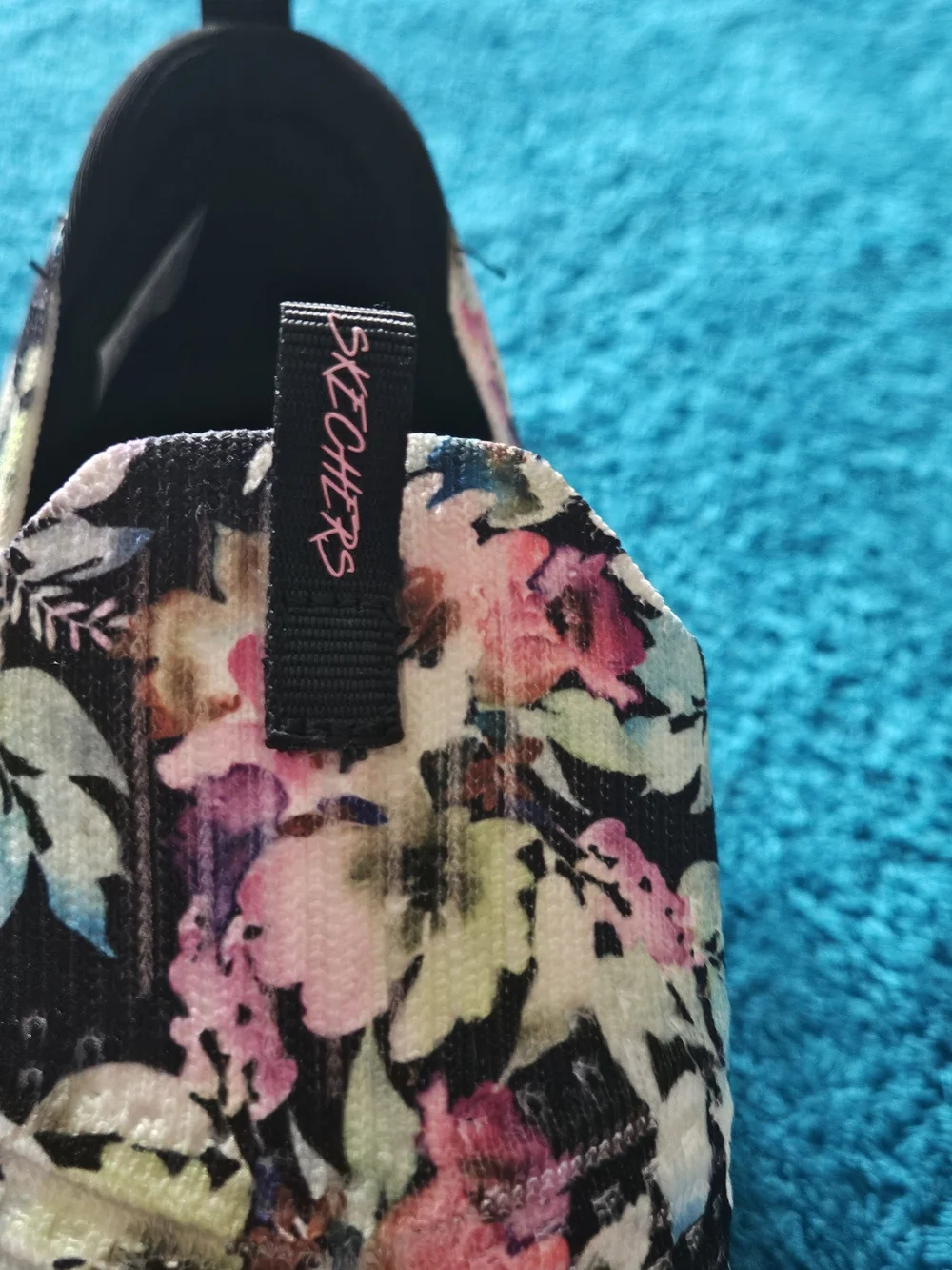 Skechers Women's Black Floral Slip-On Sneakers